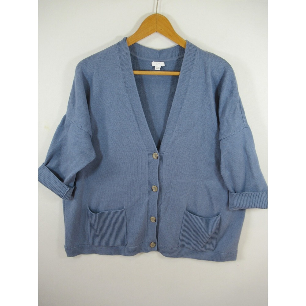 J Jill Cardigan Sweater Plus Size 1X Blue 3/4 Sleeve Pockets